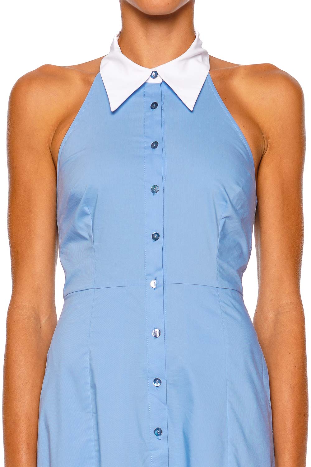 L'AGENCE Maurie Vista Blue White Halter Maxi Dress