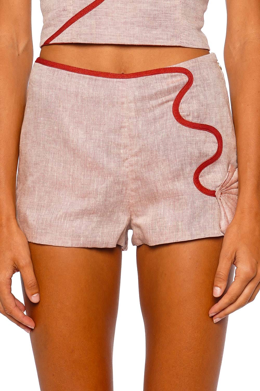 Azulu Naomi Apricot Orange High Waist Linen Blend Shorts
