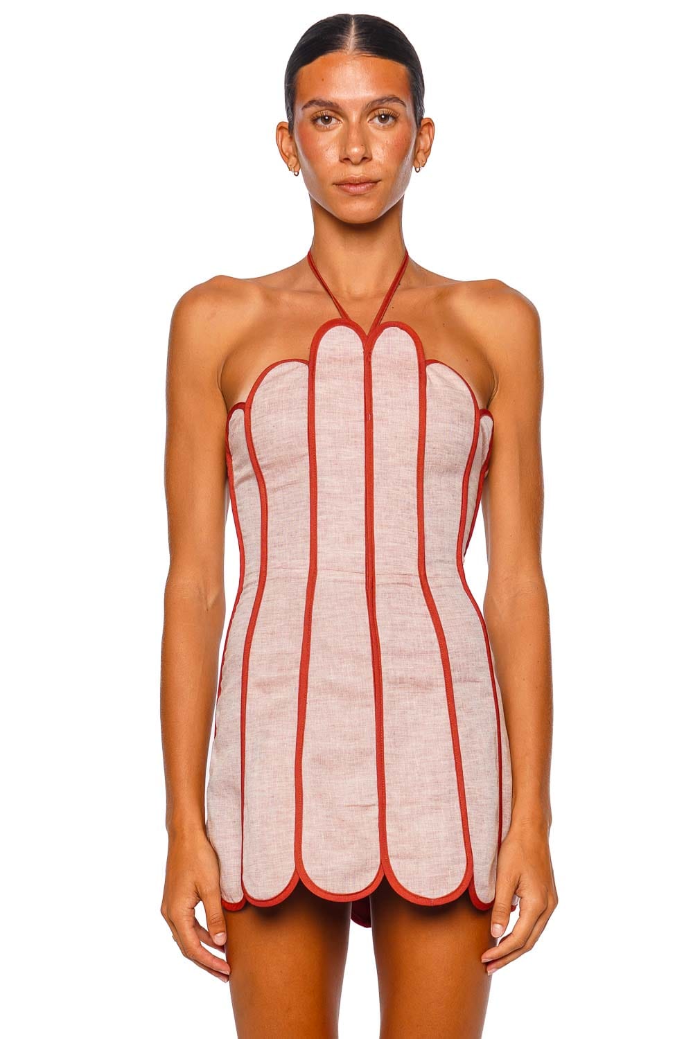 Lenny Apricot Scalloped Halter Mini Dress