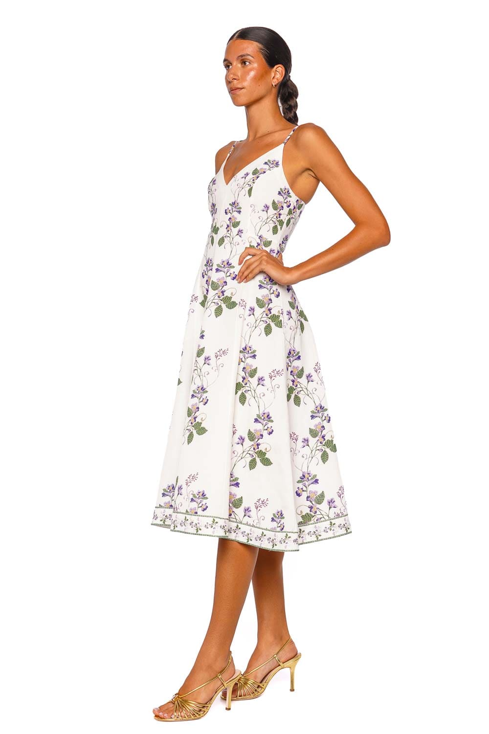 Hemant and Nandita Anya Ivory Floral Strappy V-Neck Midi Dress