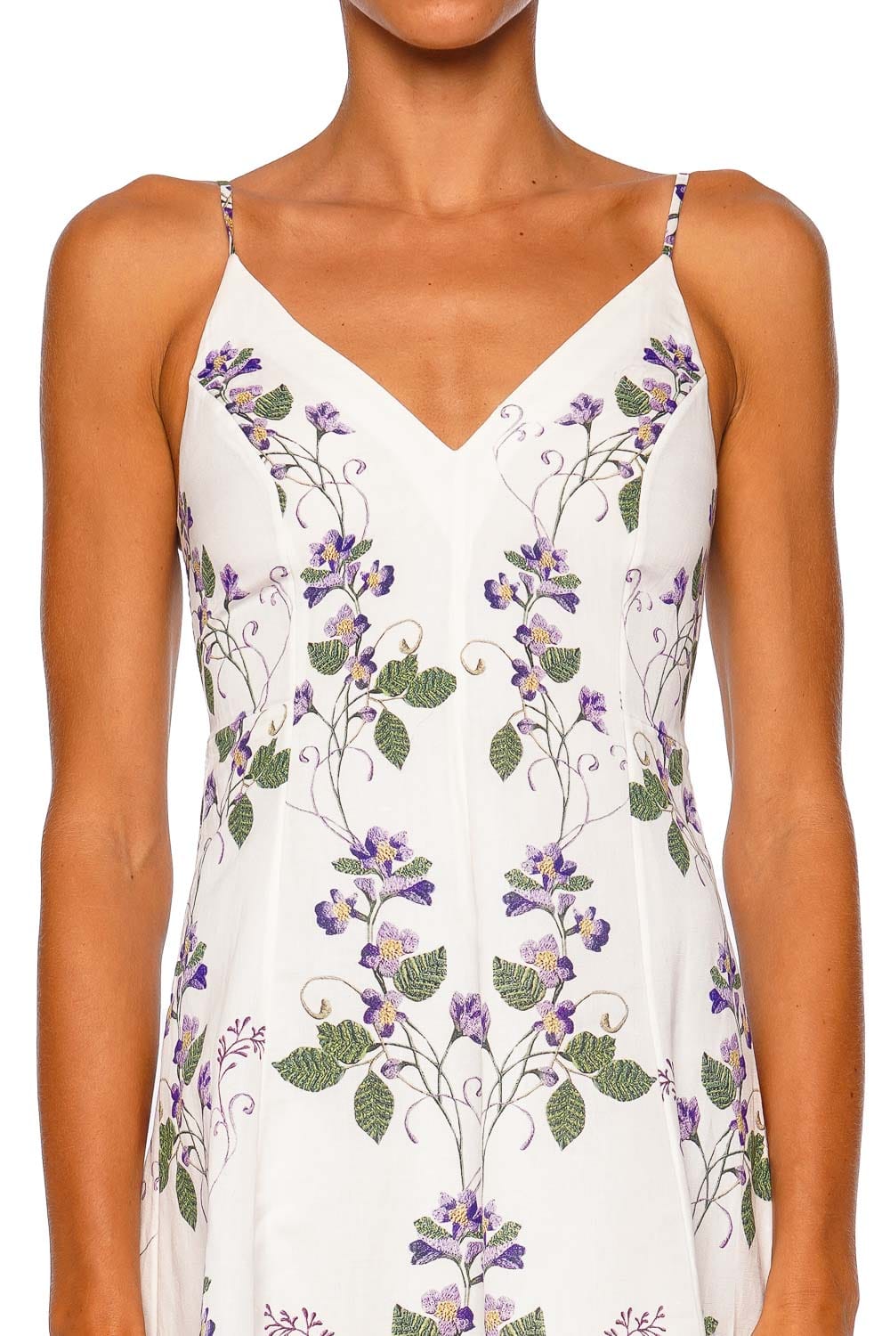 Hemant and Nandita Anya Ivory Floral Strappy V-Neck Midi Dress