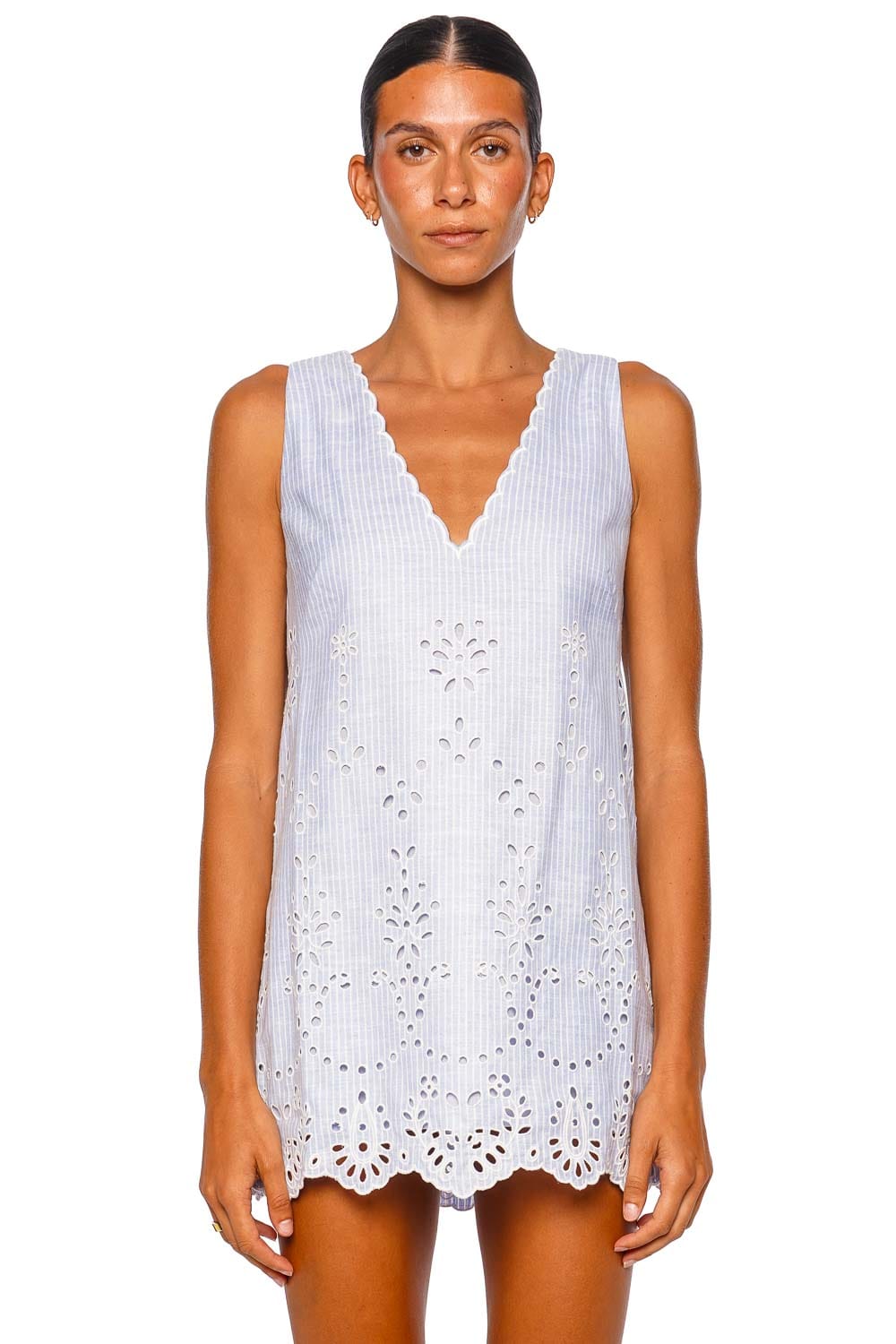 Hemant and Nandita Dhara Light Blue Sleeveless Shift Mini Dress