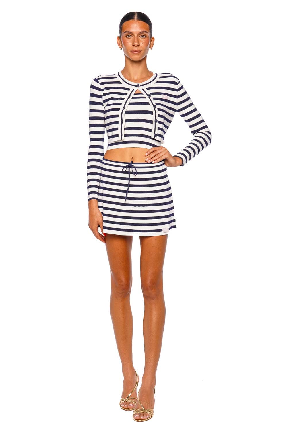 LoveShackFancy Avanette Sailor Night Long Sleeve Cropped Cardigan