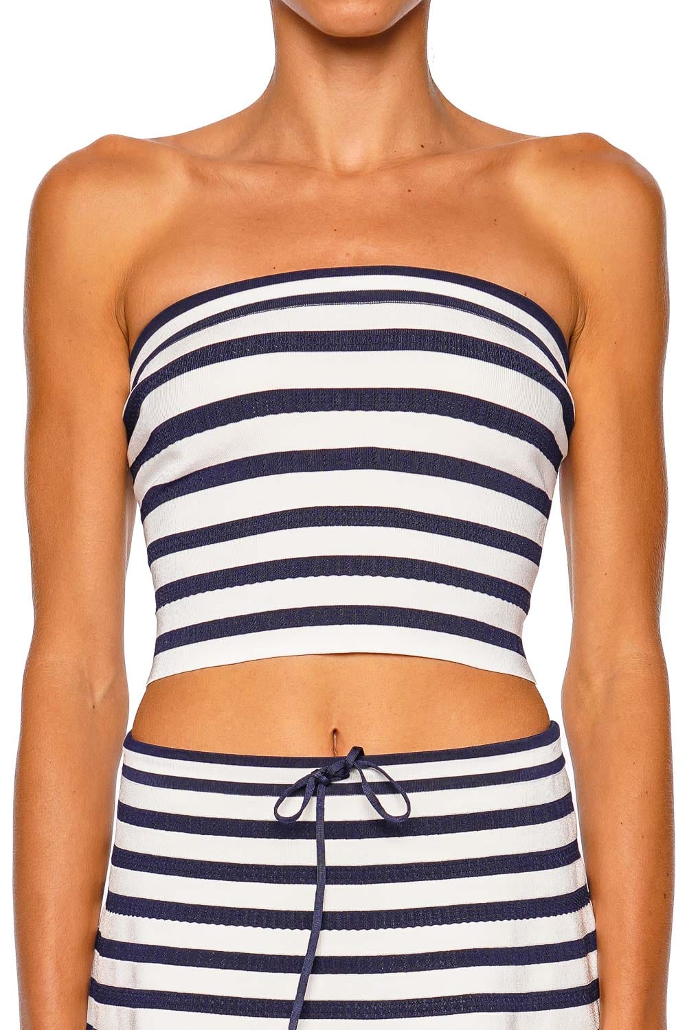 LoveShackFancy Rowen Sailor Night Strapless Striped Knit Crop Top