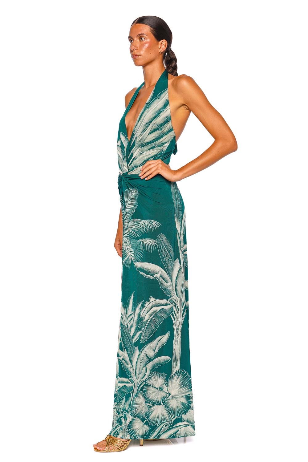Andres Otalora Amara Pura Dark Teal Jungle Halter Maxi Dress