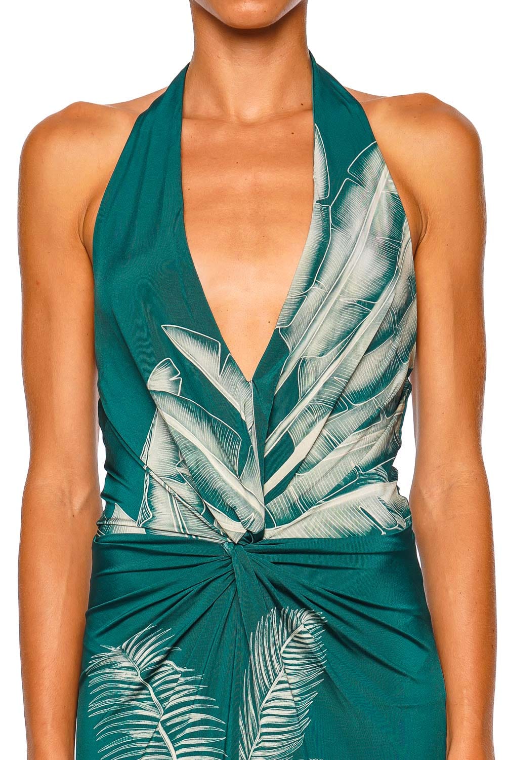 Andres Otalora Amara Pura Dark Teal Jungle Halter Maxi Dress