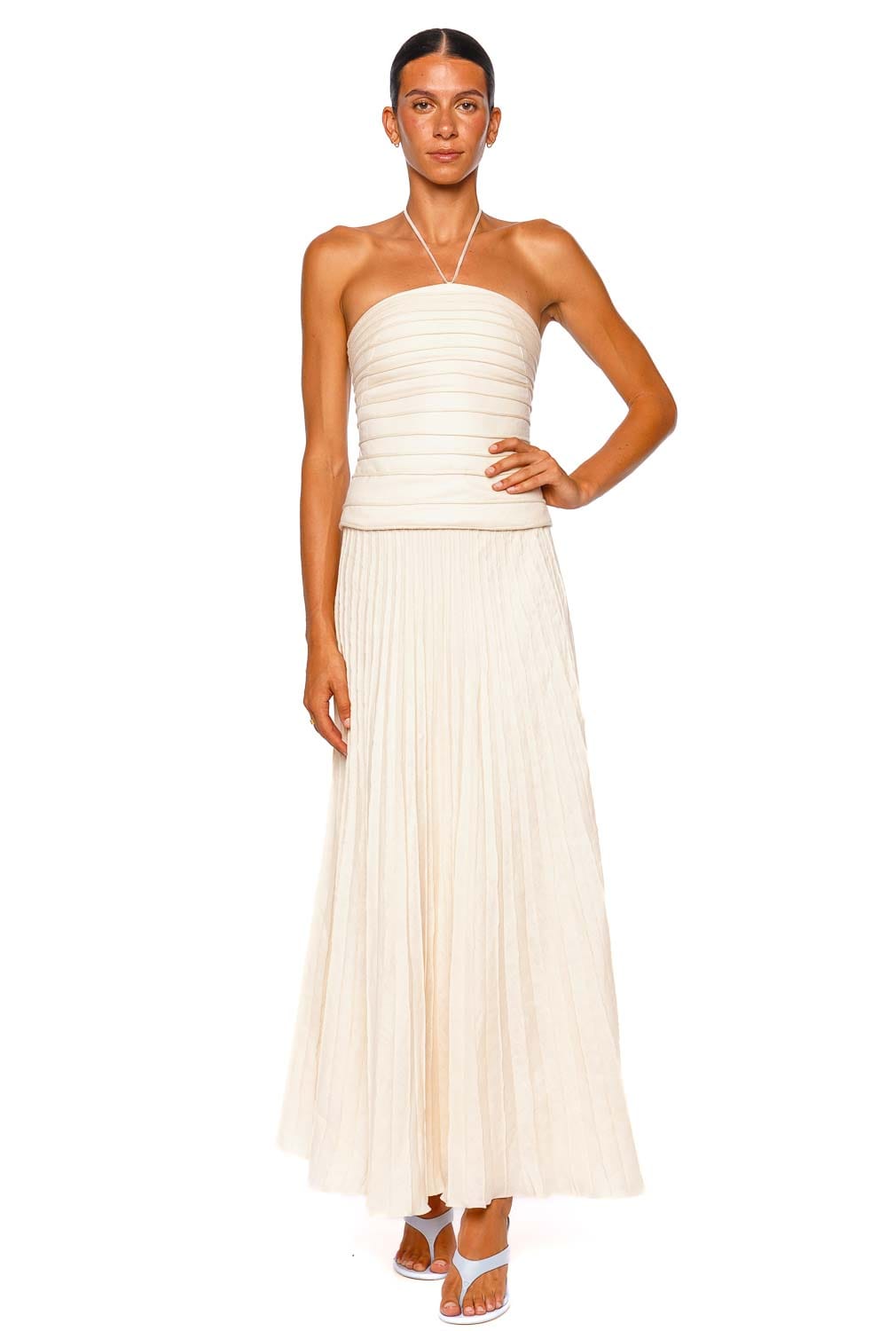 Andres Otalora Saana Ivory Pleated Maxi Skirt