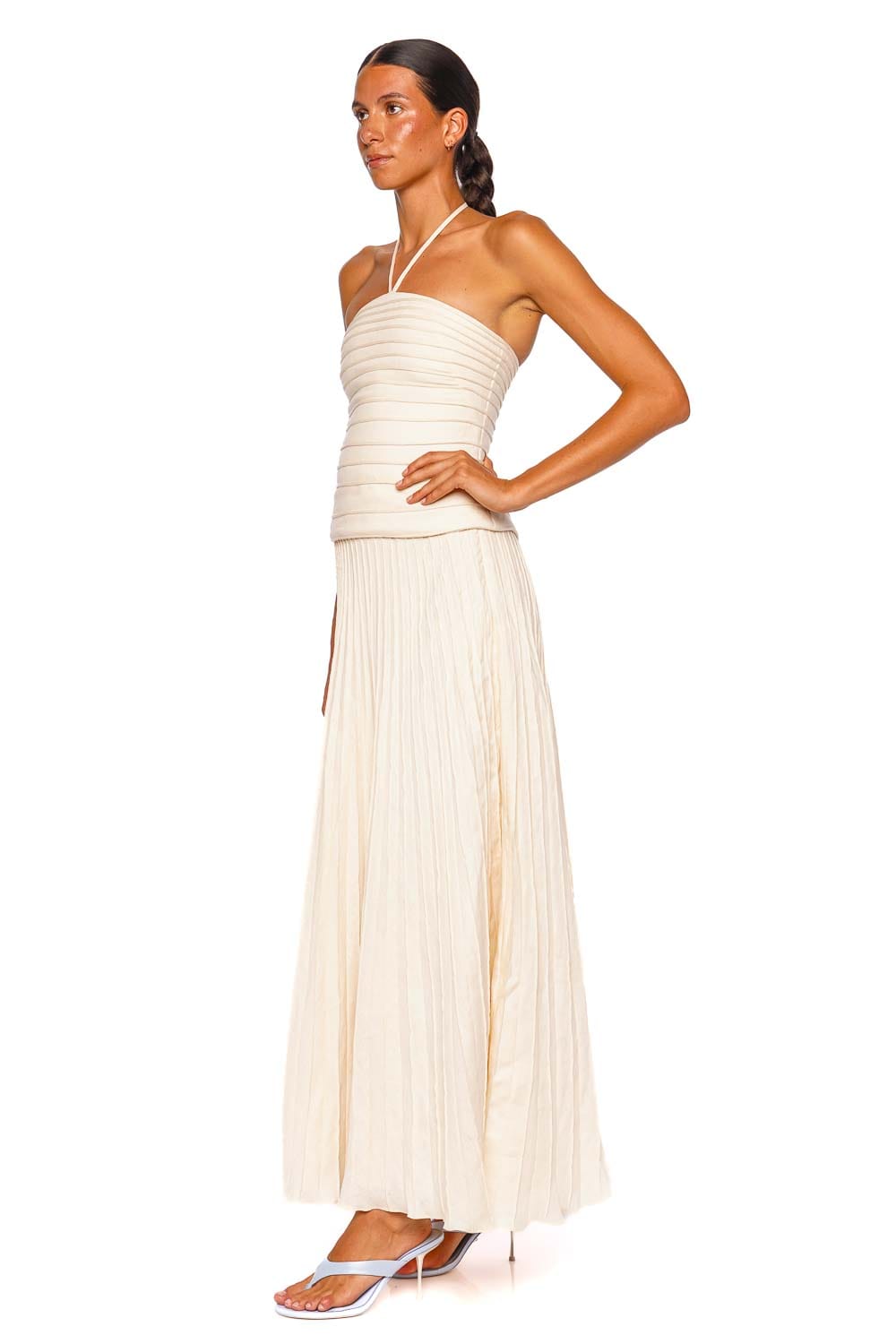 Andres Otalora Saana Ivory Pleated Maxi Skirt