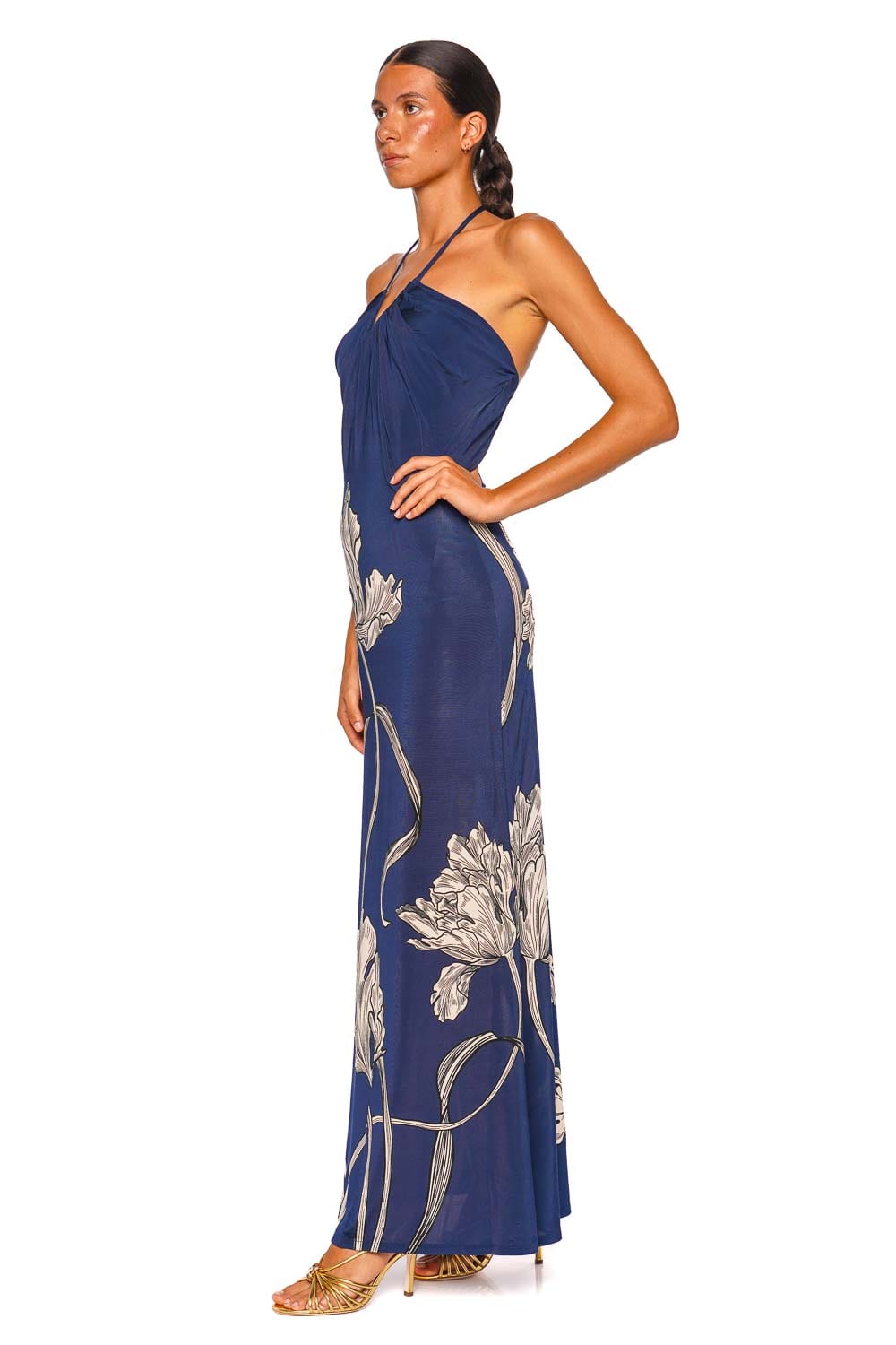 Que Siente Blue Floral Halter Maxi Dress