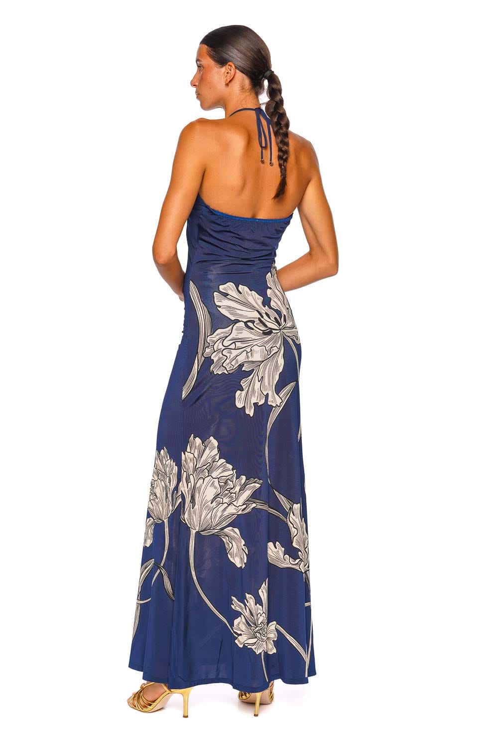Andres Otalora Que Siente Blue Floral Halter Maxi Dress