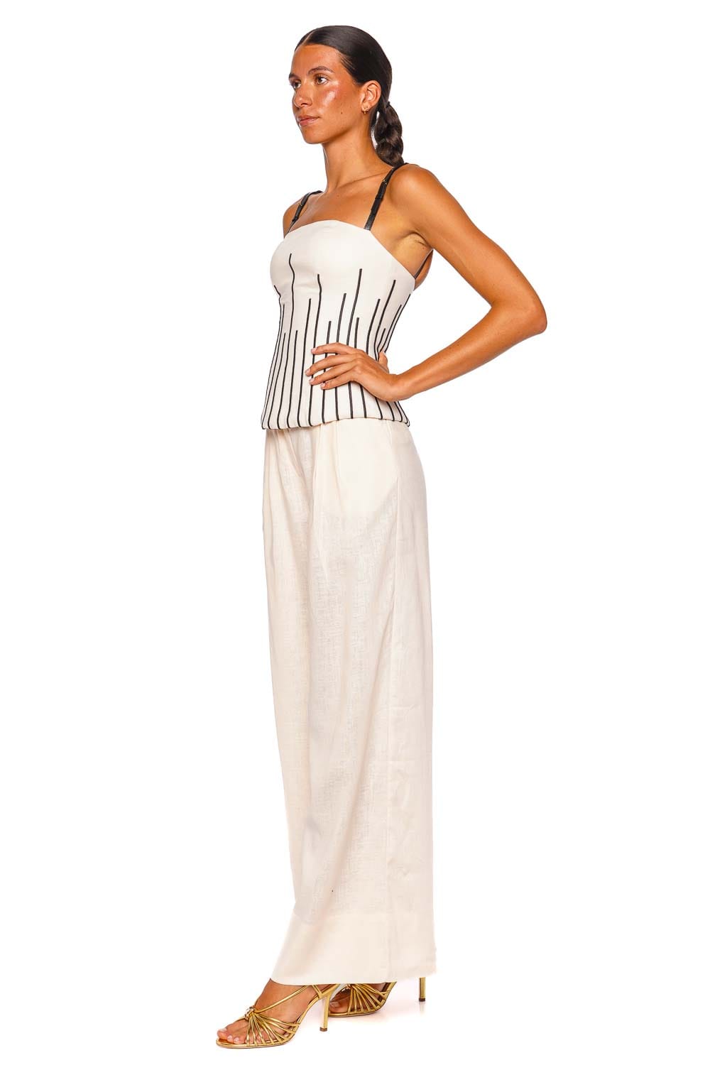 Andres Otalora Solara Ivory Leather Strap Corset Top