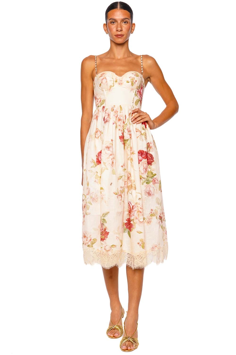 ZIMMERMANN Roselight Picnic Cream Rose Floral Strappy Maxi Dress