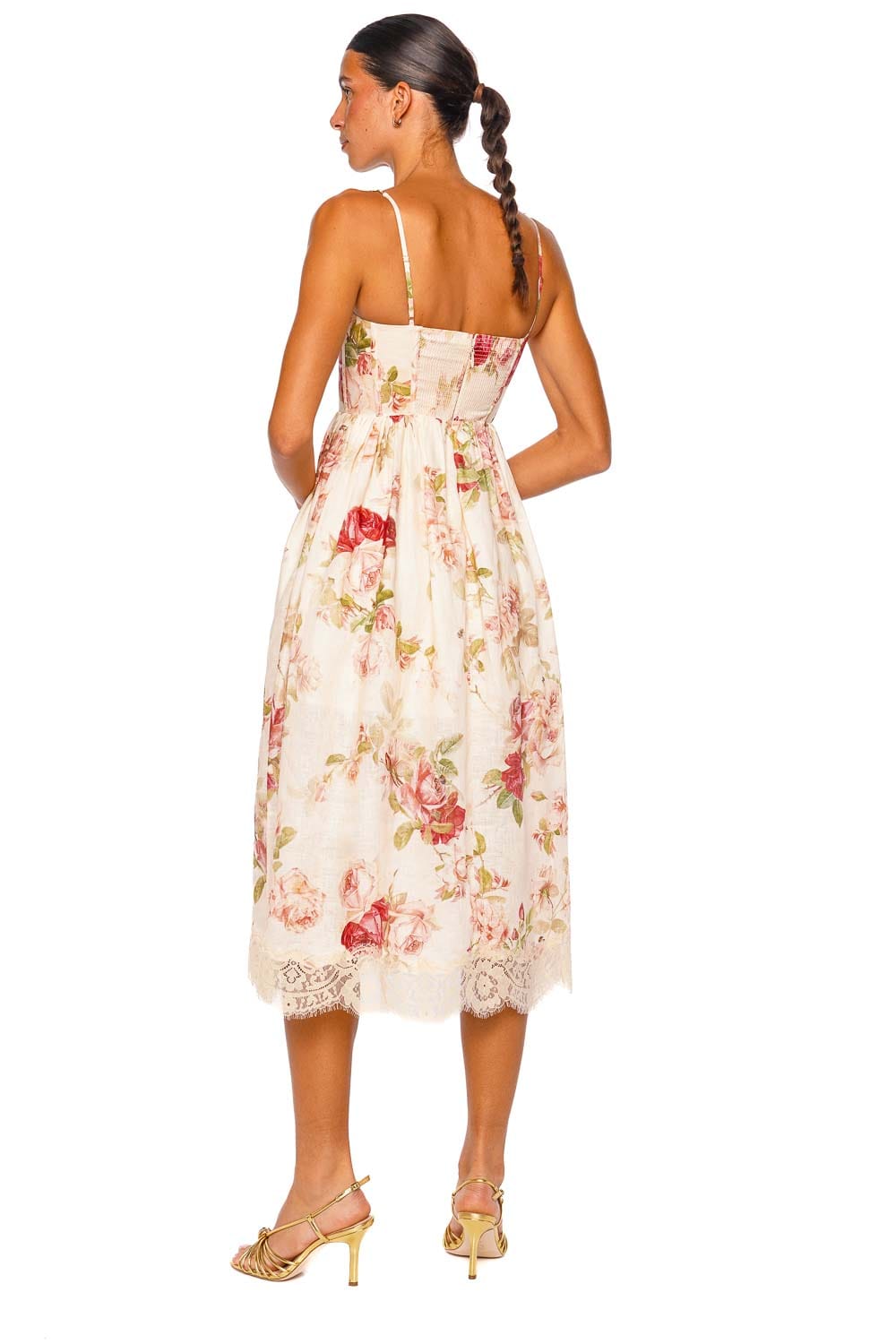 ZIMMERMANN Roselight Picnic Cream Rose Floral Strappy Maxi Dress