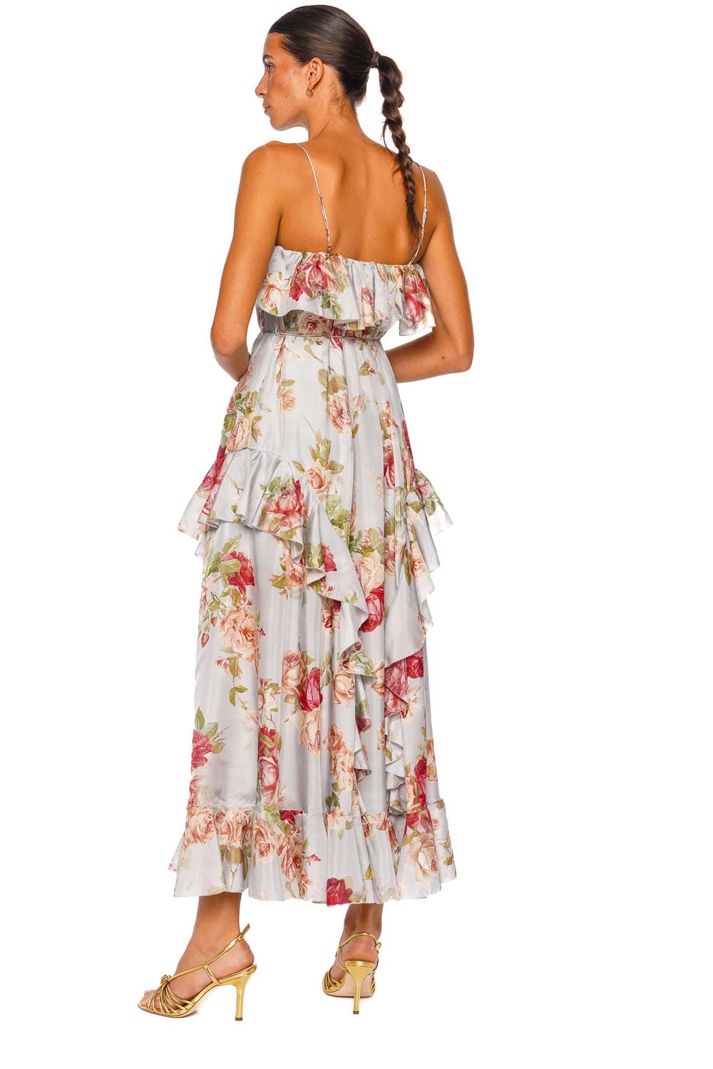 ZIMMERMANN Roselight Blue Rose Frill Silk Maxi Dress