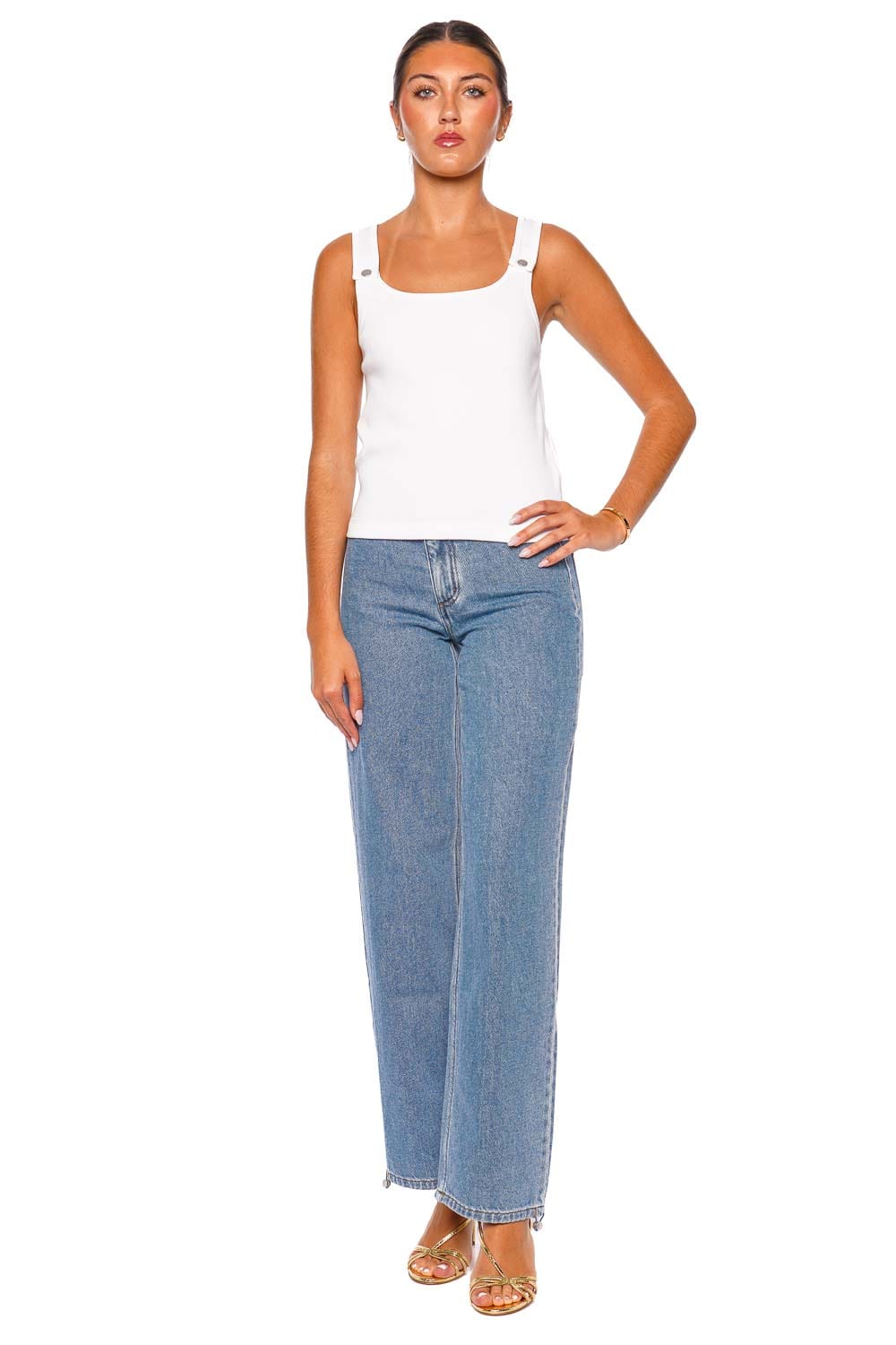 Still Here Snap Milk Ribbed Cotton Tank