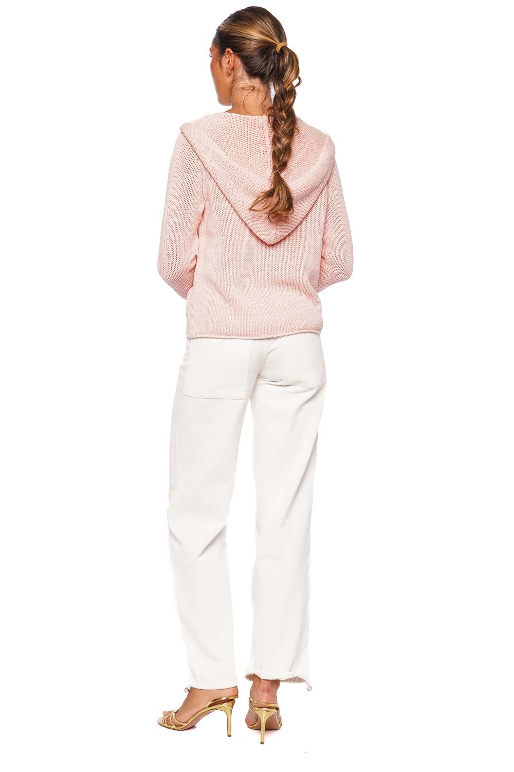 Still Here Bear Pink Knit Zip Up Hoodie