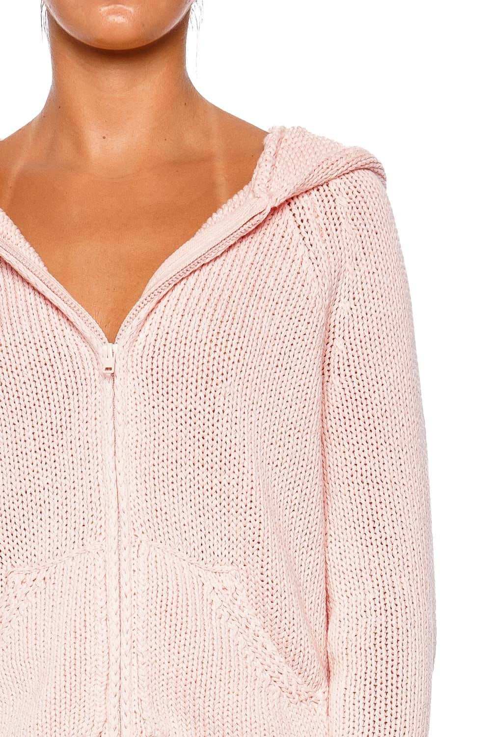Still Here Bear Pink Knit Zip Up Hoodie
