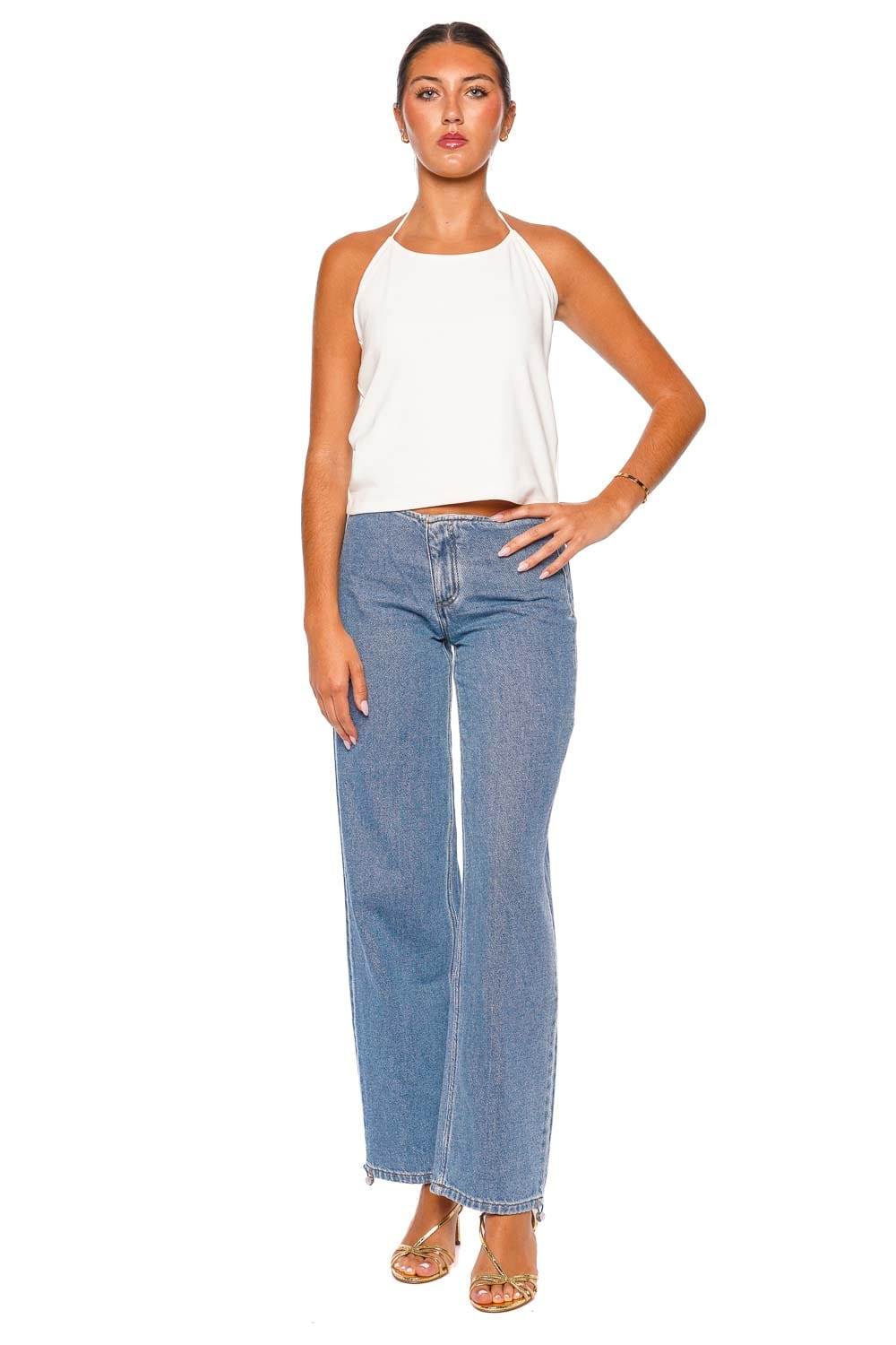 Still Here Toggle Milk Ribbed Halter Tank