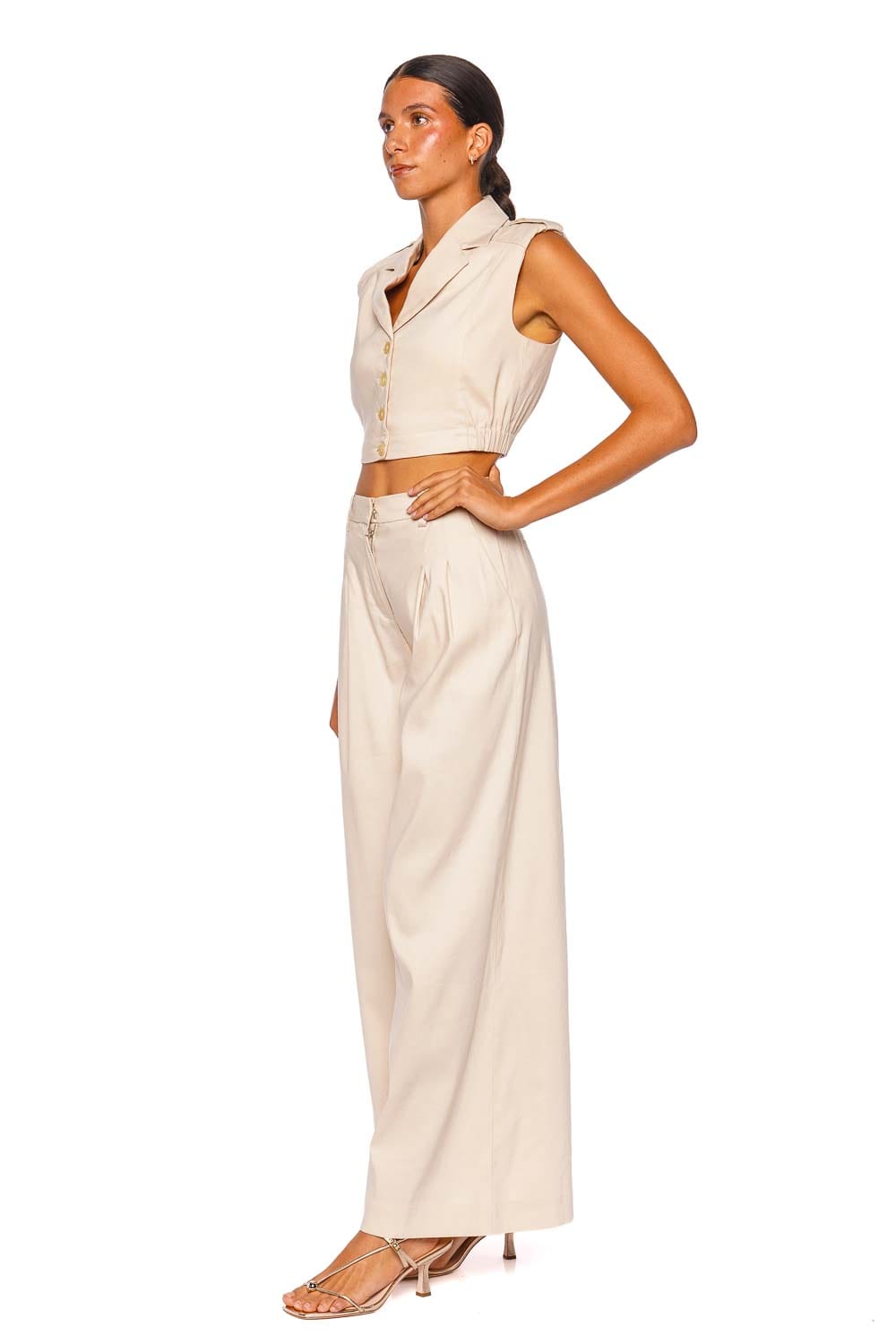 SIMKHAI York Sand Sleeveless Cropped Linen Vest