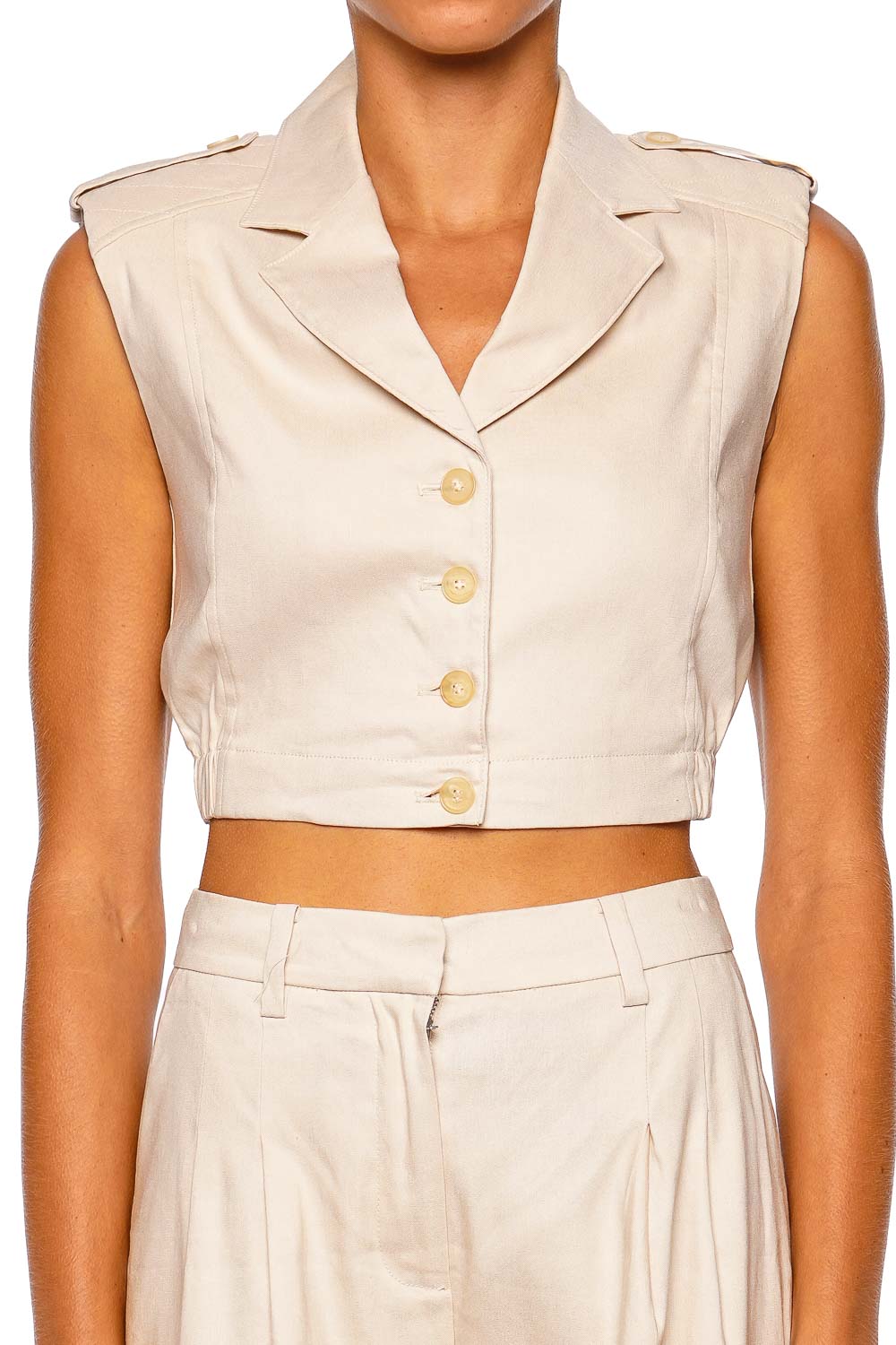 SIMKHAI York Sand Sleeveless Cropped Linen Vest