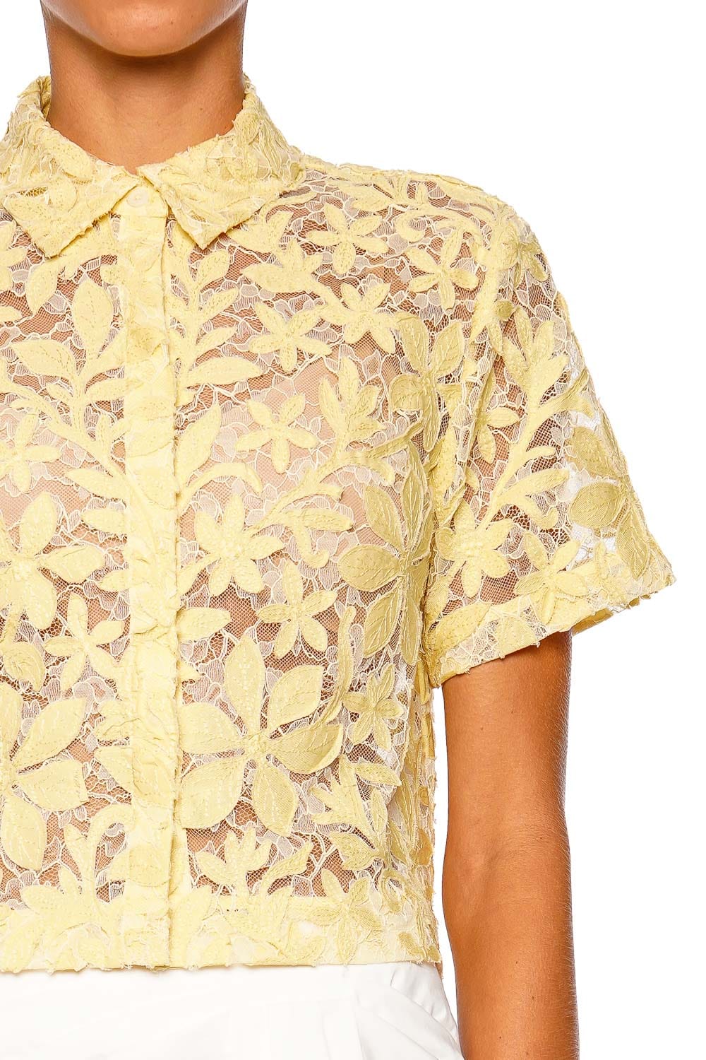 SIMKHAI Annaelle Buttercream Short Sleeve Lace Top
