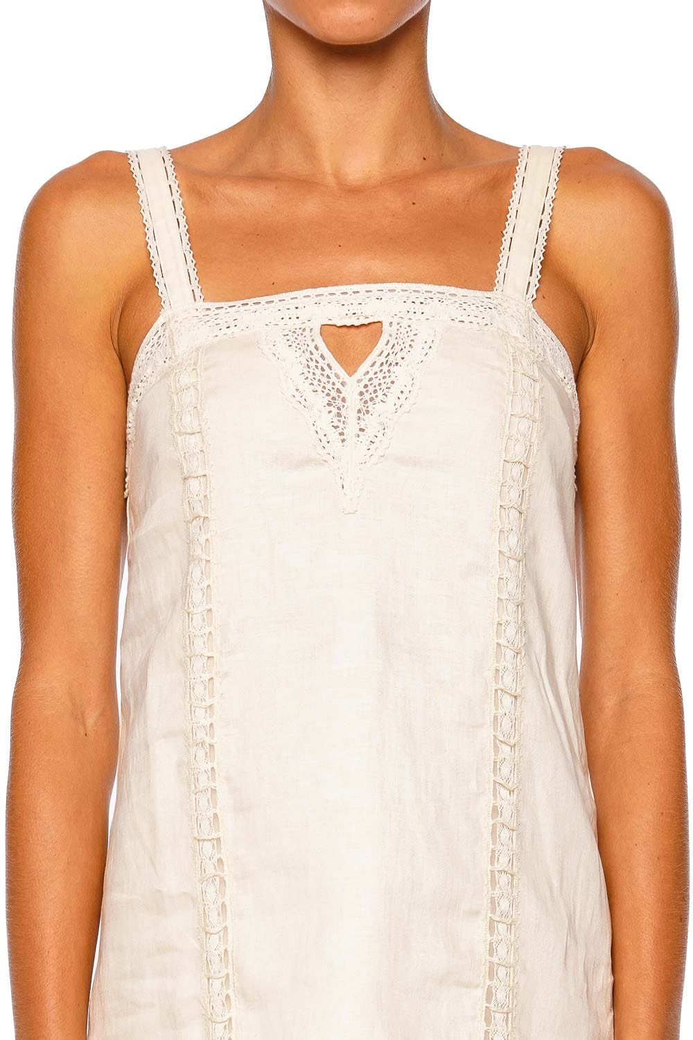 SIMKHAI Jamine Linen Lace Sand Strappy Mini Dress