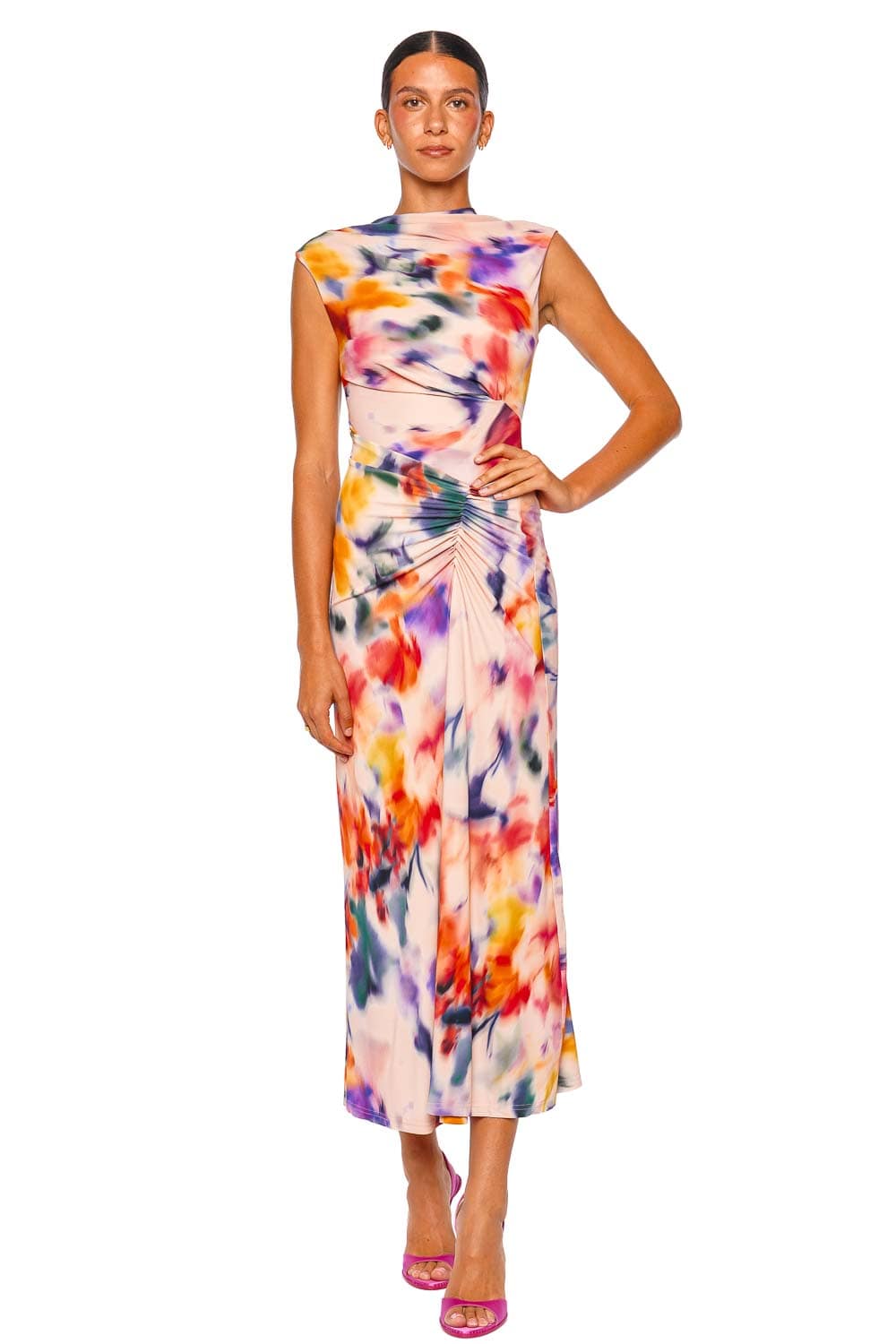 SIMKHAI Acacia Daisy Draped Jersey Midi Dress