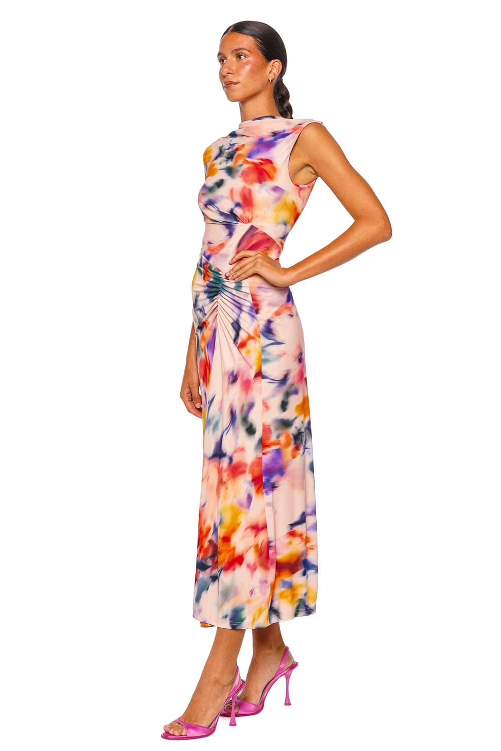 SIMKHAI Acacia Daisy Draped Jersey Midi Dress