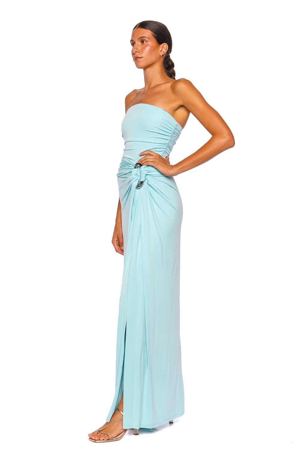 SIMKHAI Emma Pool Strapless Ruched Maxi Gown