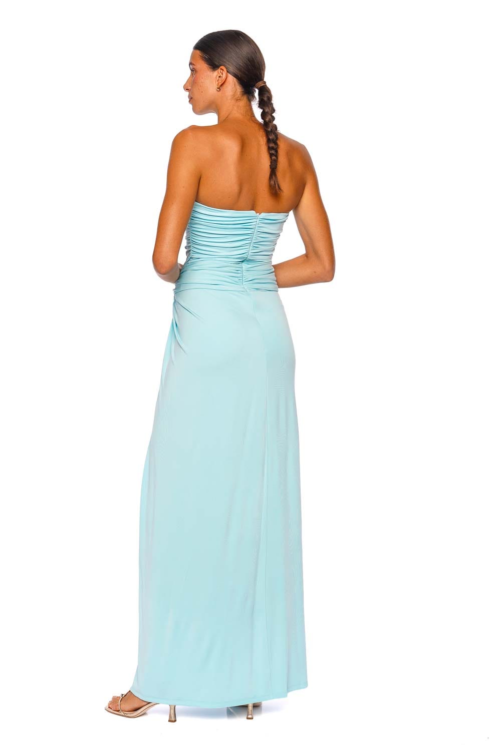 SIMKHAI Emma Pool Strapless Ruched Maxi Gown