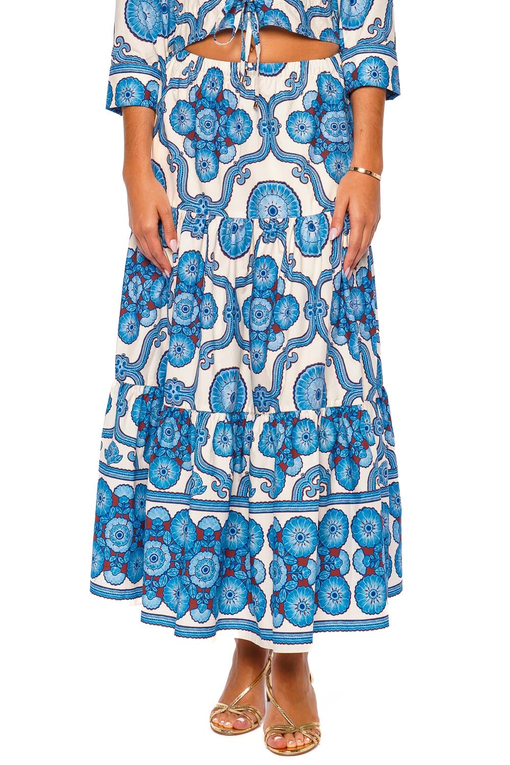 Cara Cara Melanie Blue Floral Tiered Maxi Skirt