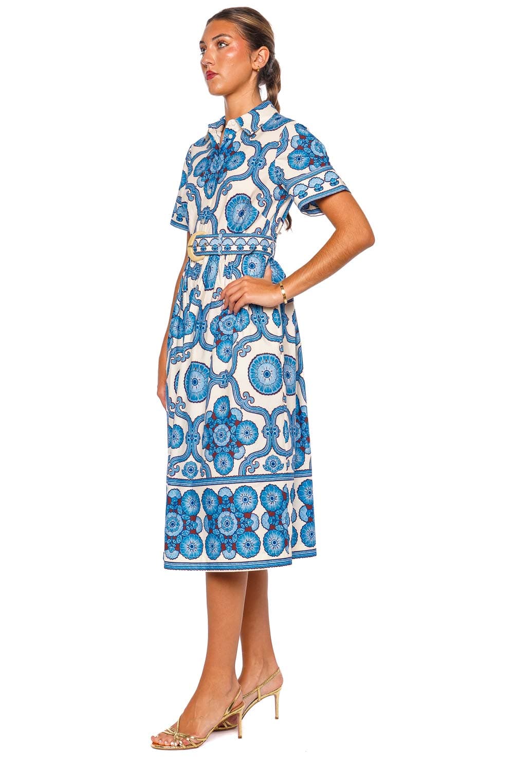 Cara Cara Malena Blue Floral Short Sleeve Midi Dress