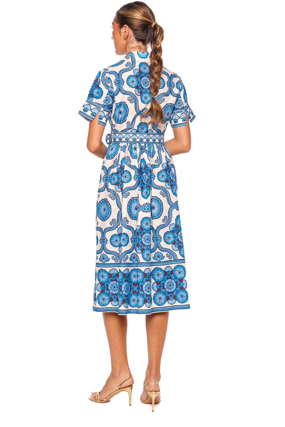 Malena Blue Floral Belted Midi Shirt Dress