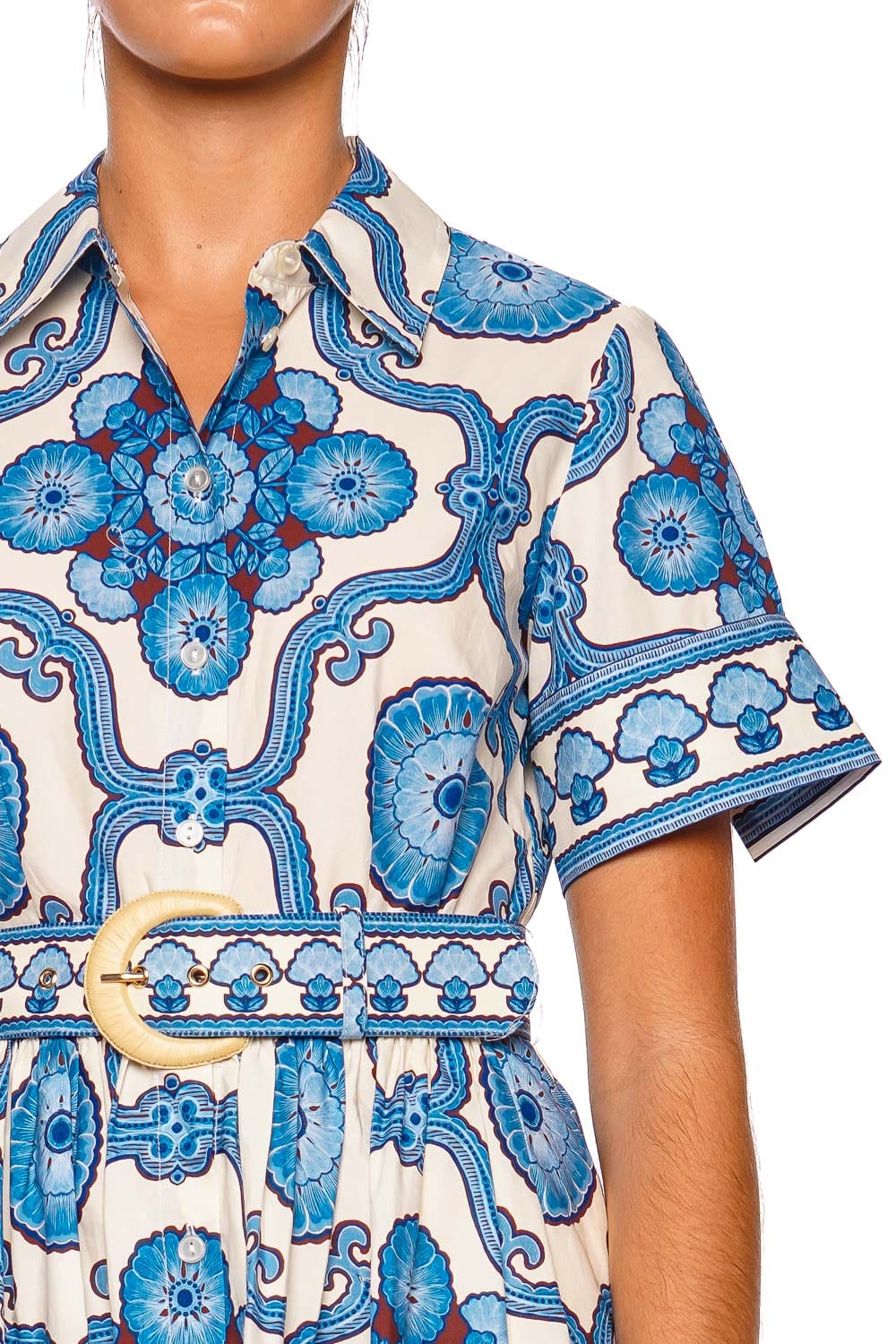 Cara Cara Malena Blue Floral Short Sleeve Midi Dress