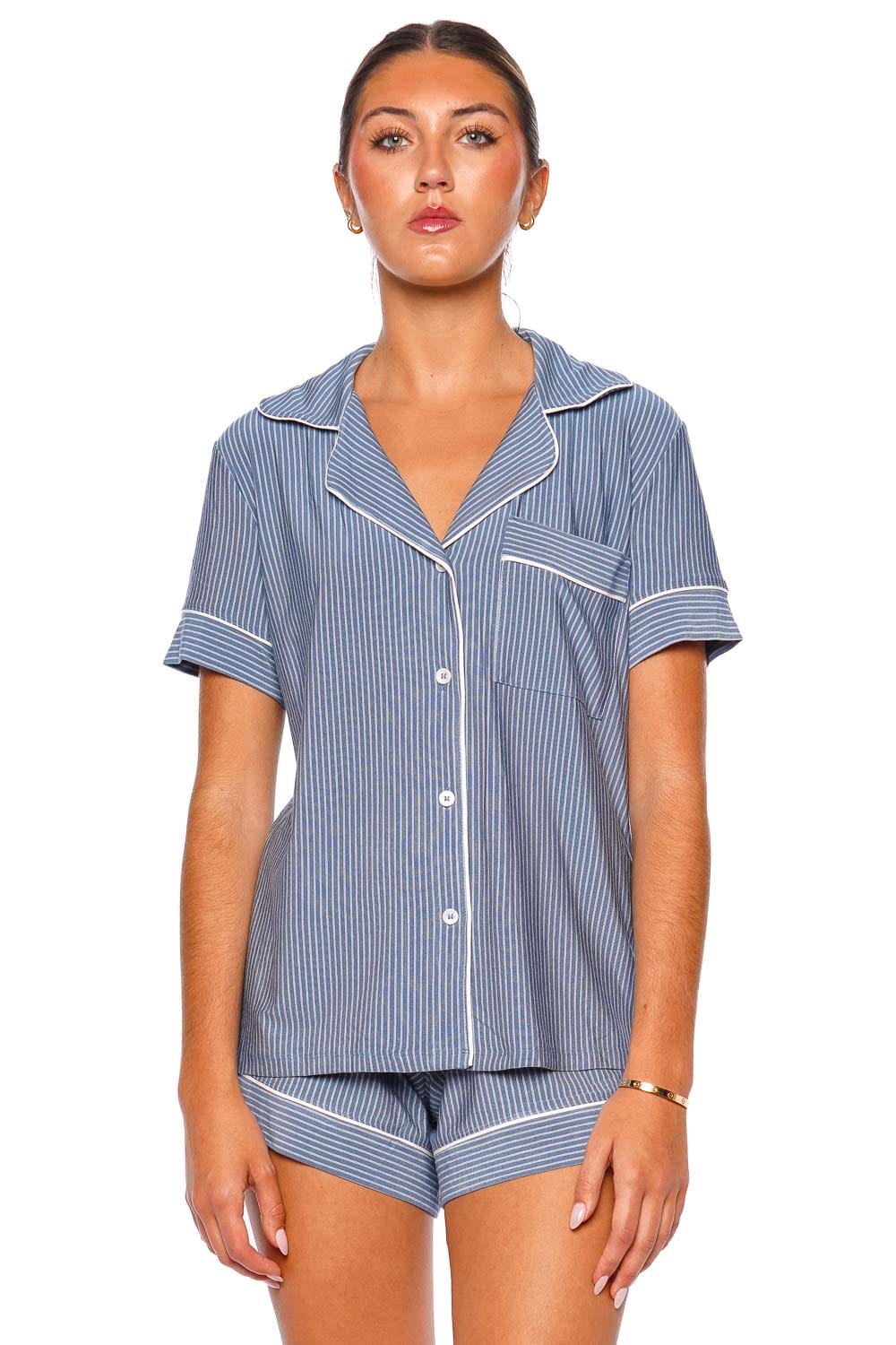 Eberjey Gisele Slate Blue Striped Pajama Short Set