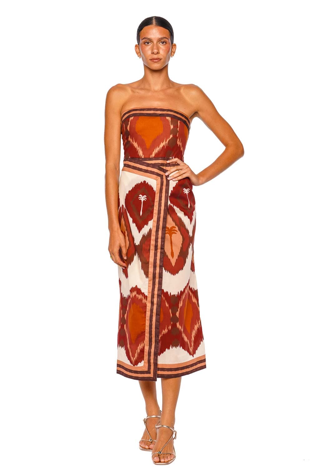 Johanna Ortiz Peru Ecru Wine Strapless Ankle Dress