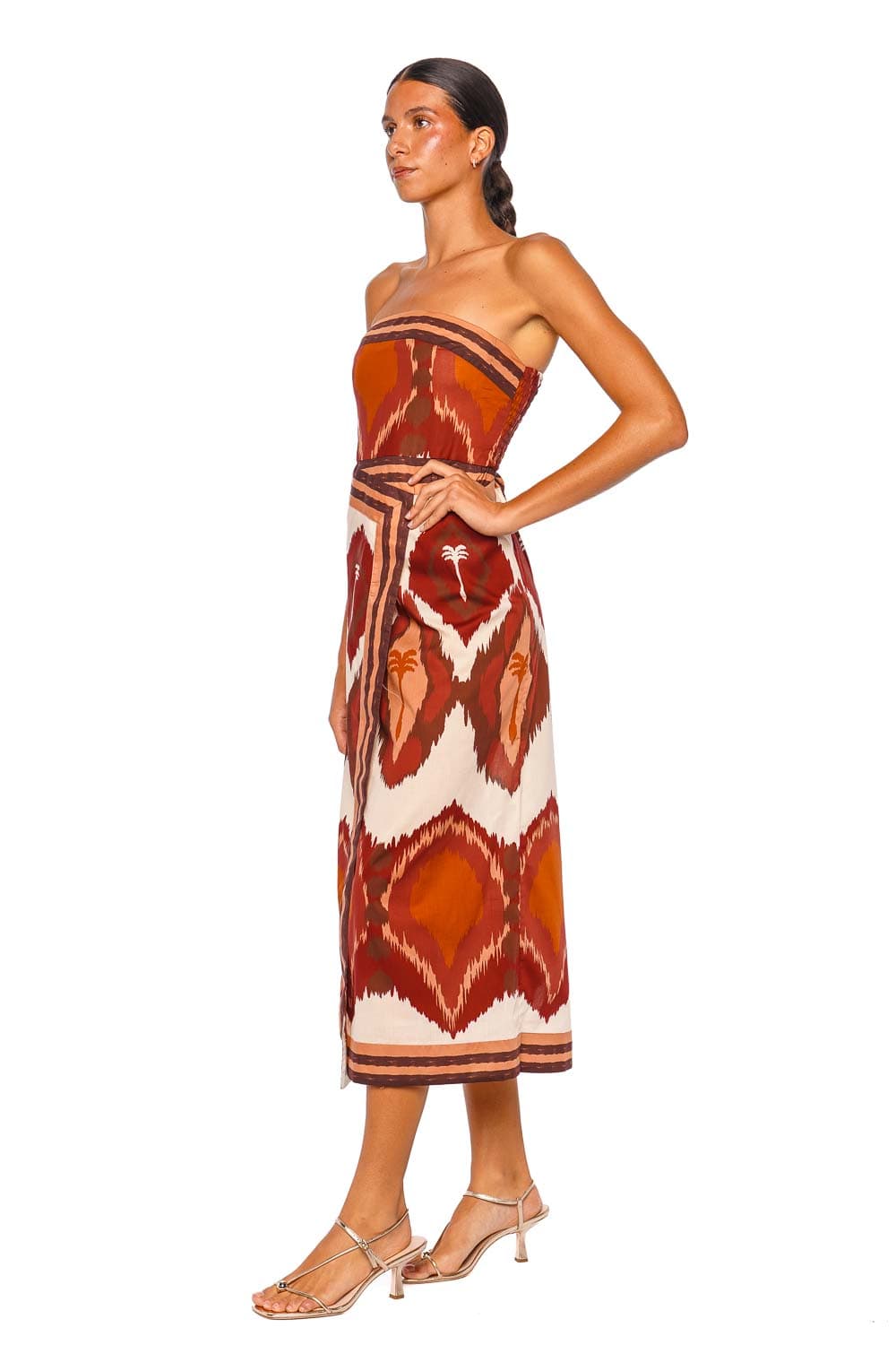 Johanna Ortiz Peru Ecru Wine Strapless Ankle Dress