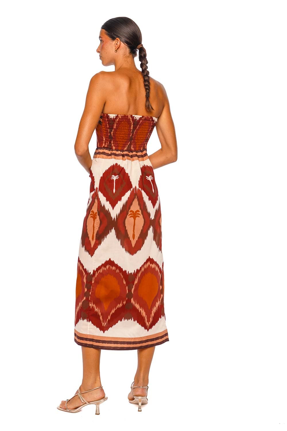 Johanna Ortiz Peru Ecru Wine Strapless Ankle Dress