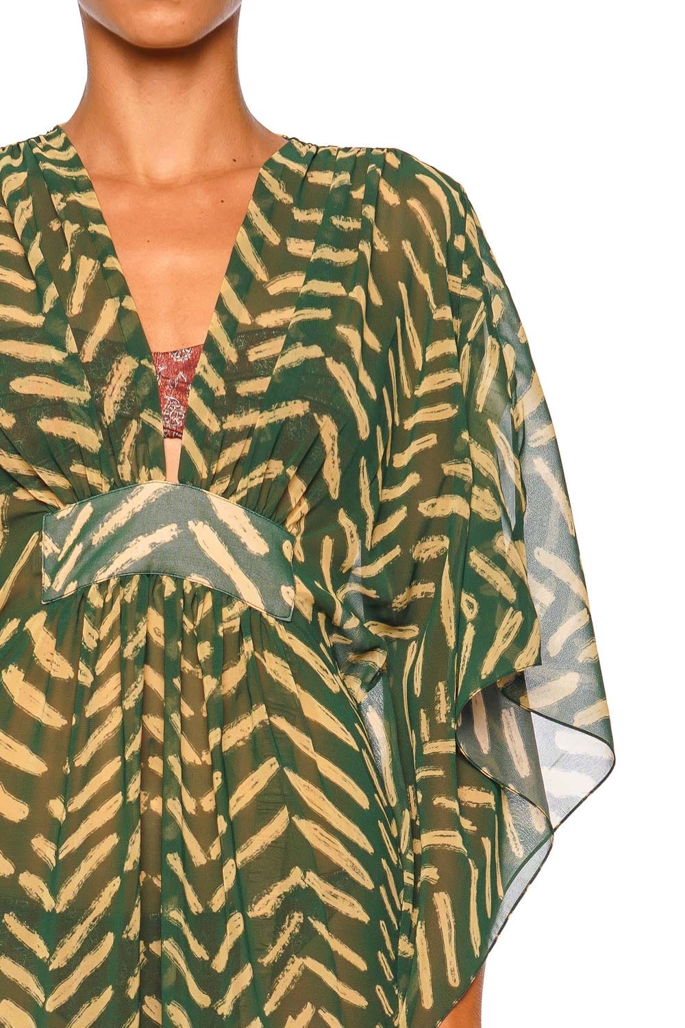Johanna Ortiz Secret Garden Military Green Kimono Sleeve Maxi Dress