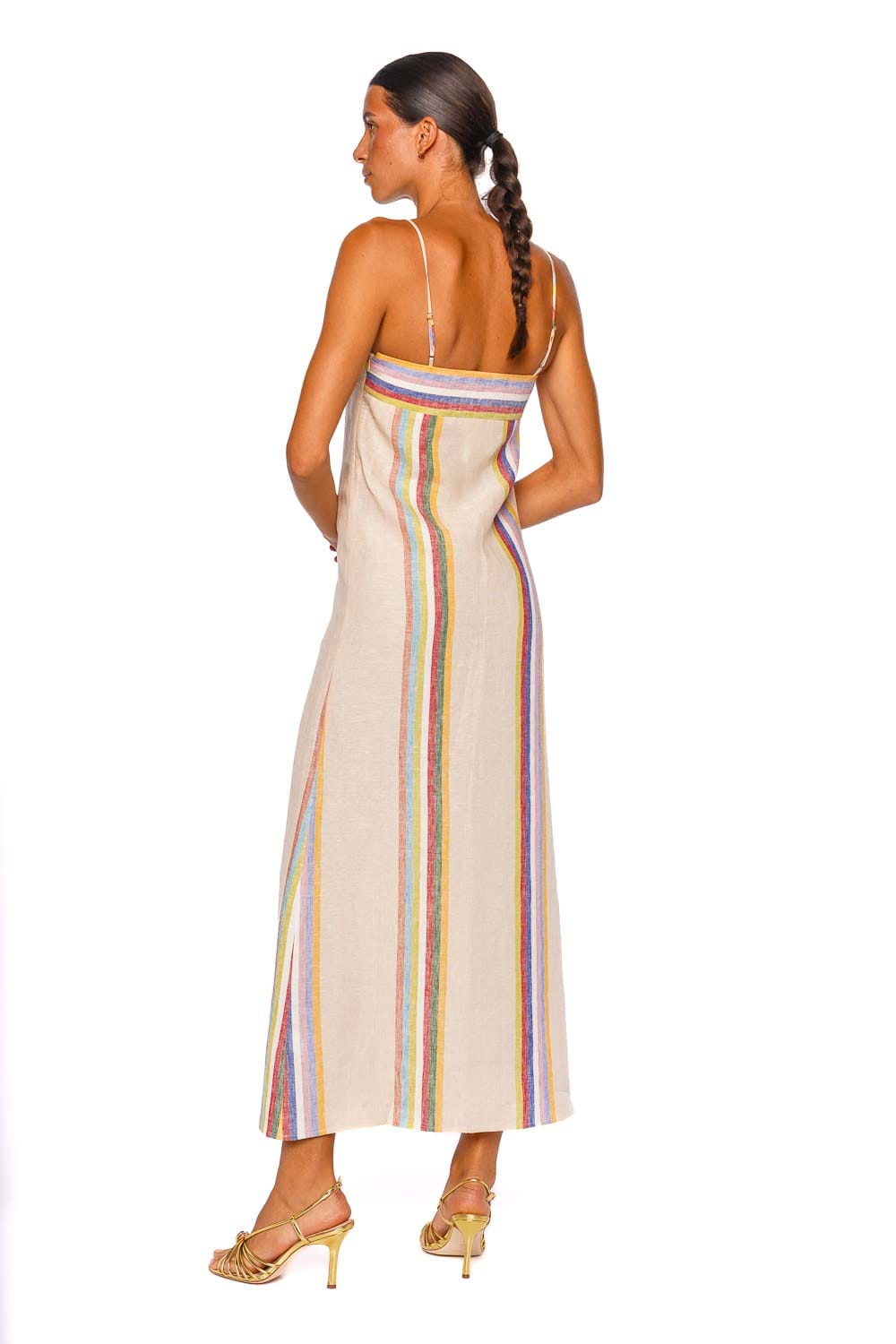 Staud Laura Linen Day Trip Stripe Strappy Maxi Dress