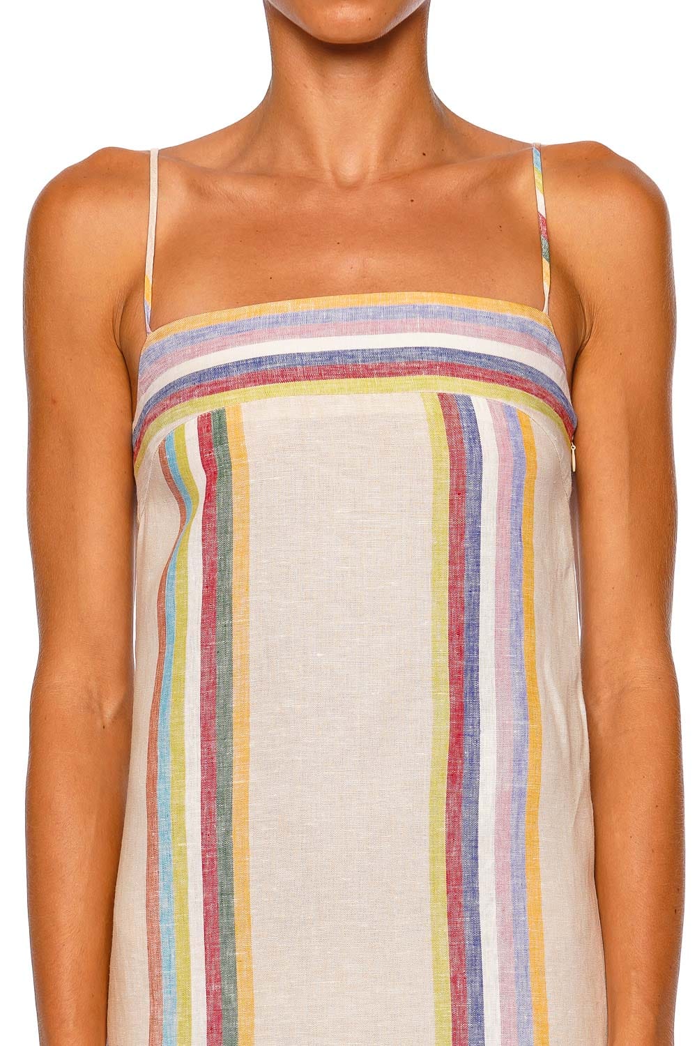 Staud Laura Linen Day Trip Stripe Strappy Maxi Dress