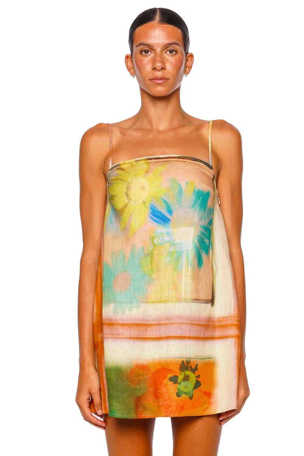 Staud Laura Linen Superbloom Scarf Strappy Mini Dress