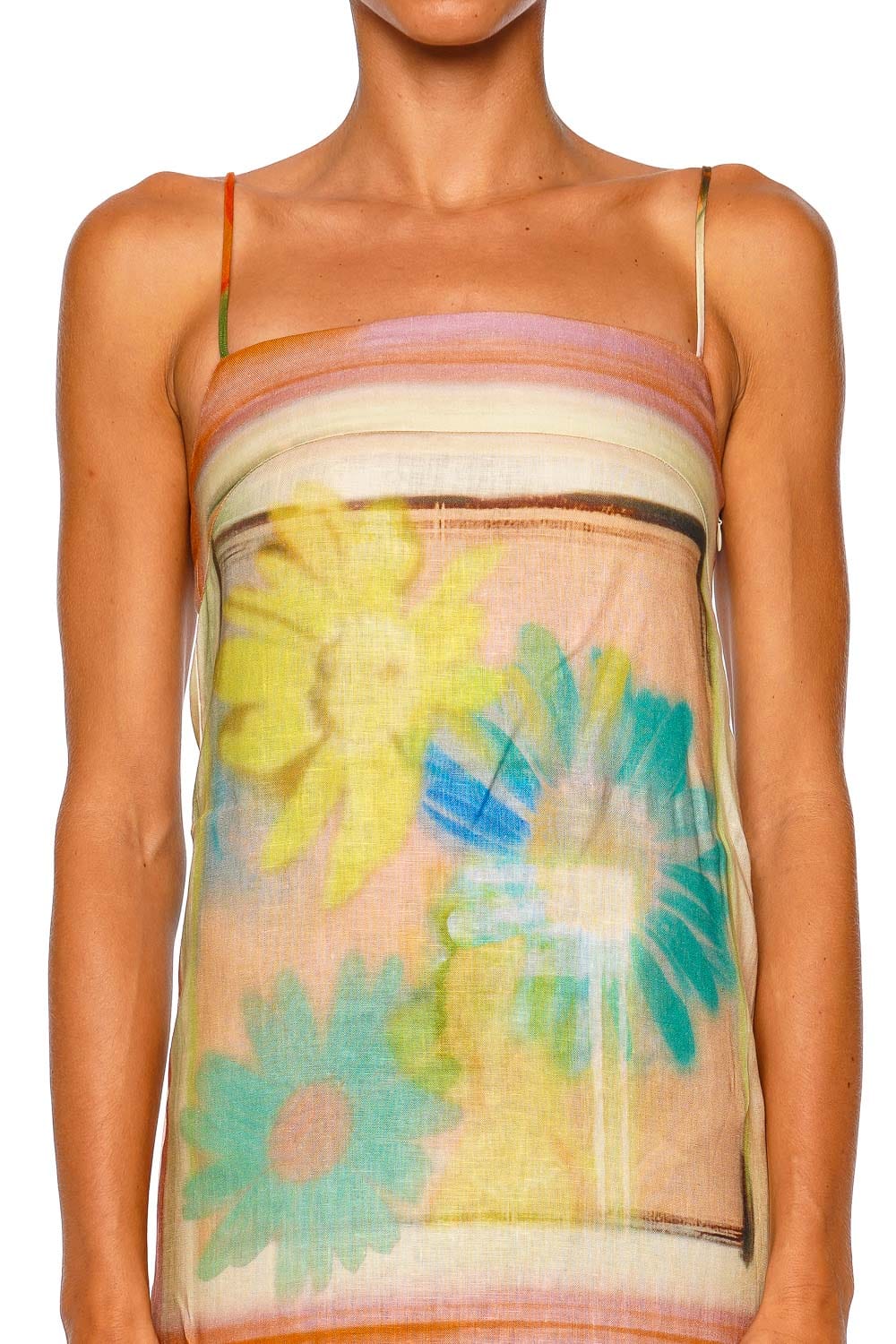 Staud Laura Superbloom Scarf Strappy Linen Midi Dress