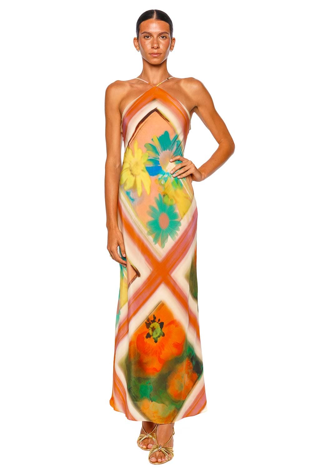 Staud Cubism Superbloom Scarf Printed Strappy Maxi Dress
