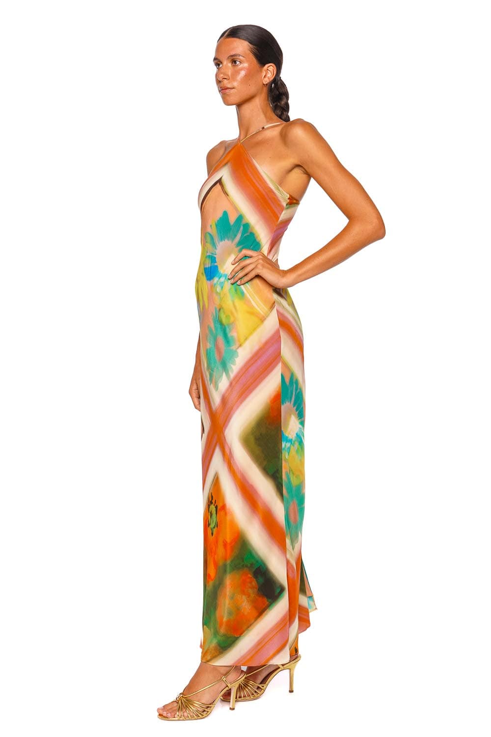 Staud Cubism Superbloom Scarf Printed Strappy Maxi Dress