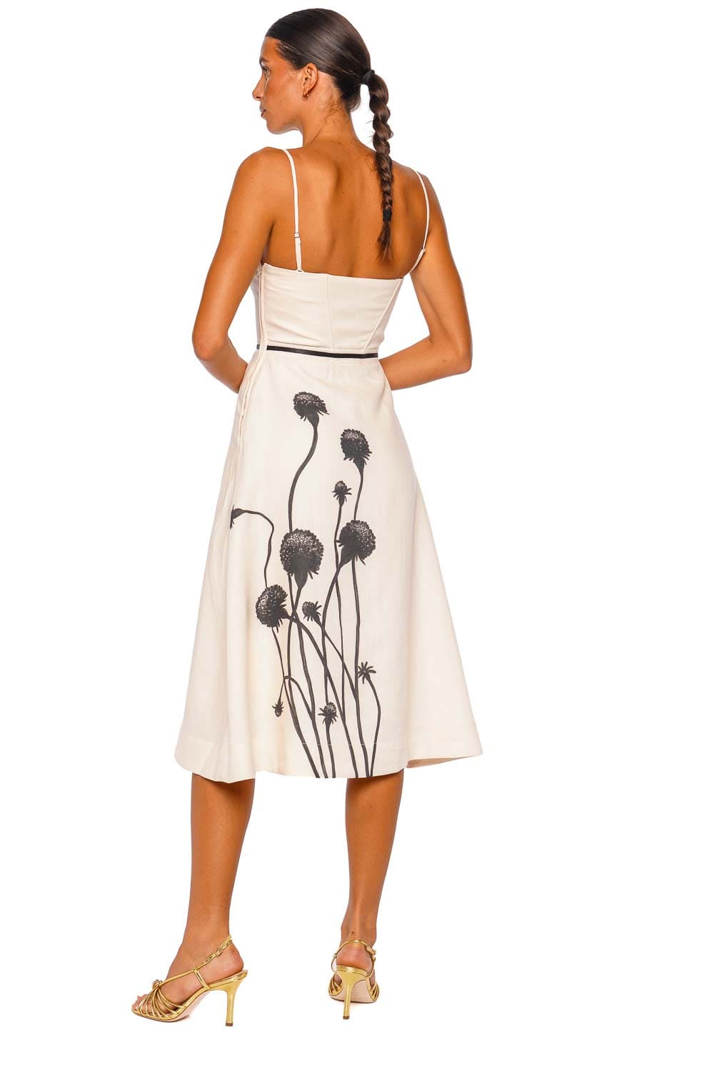 Andres Otalora Viva Floral Embellished LInen Midi Dress