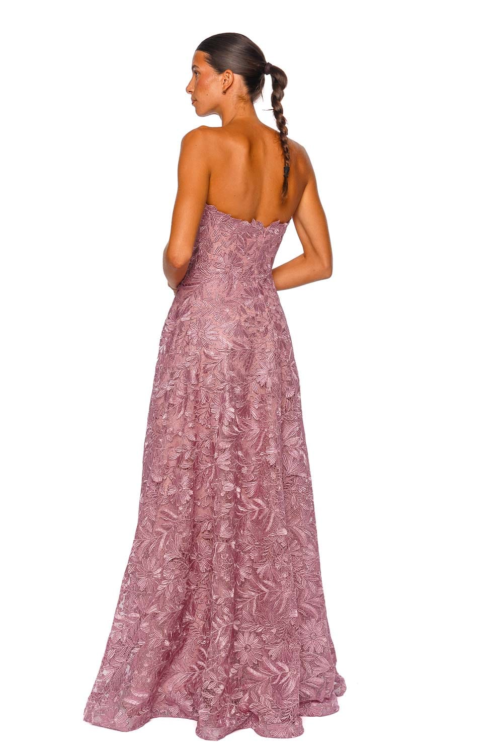 Naeem Khan Metallic Lace Mauve Strapless Gown