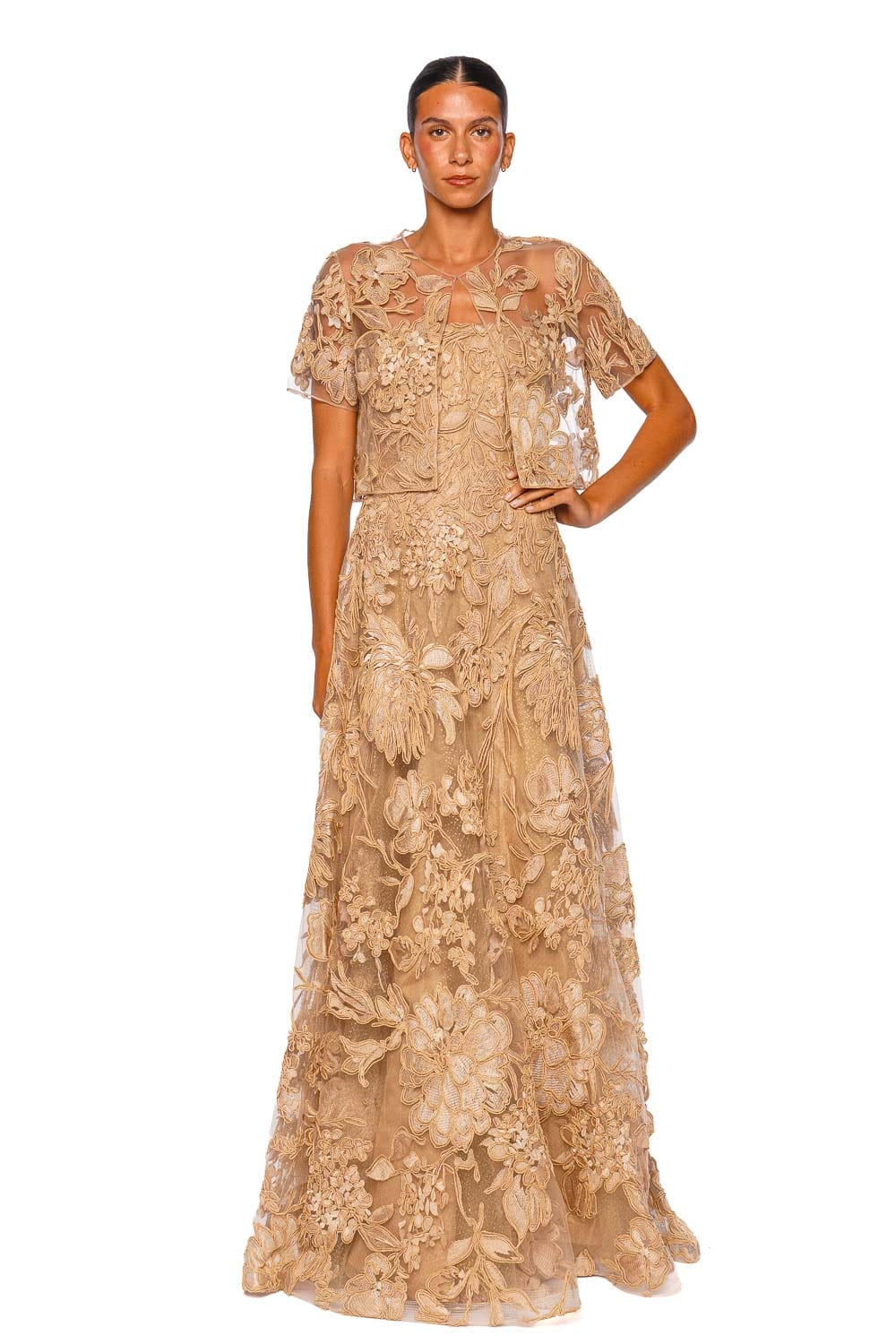 Gold Floral Raffia Embroidered Bolero