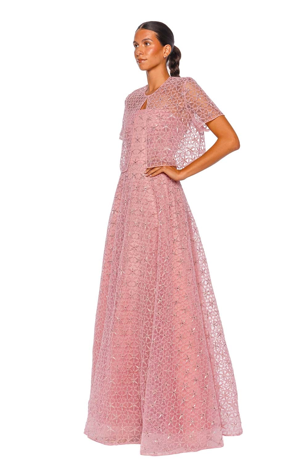 Naeem Khan Floral Cording Pink Short Sleeve Bolero