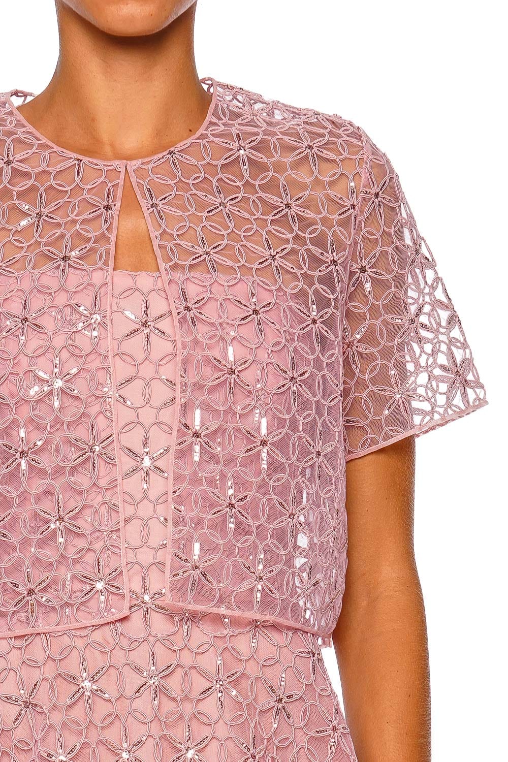 Naeem Khan Floral Cording Pink Short Sleeve Bolero